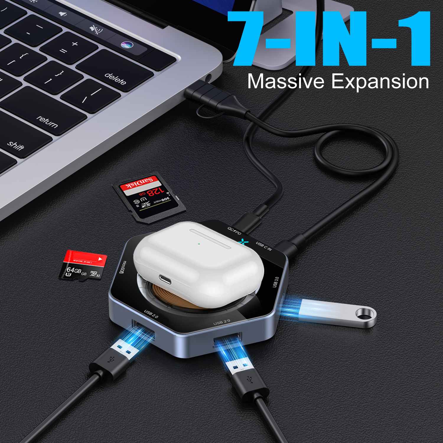 15W高速充電7 in1 USBハブドックワイヤレス充電器
